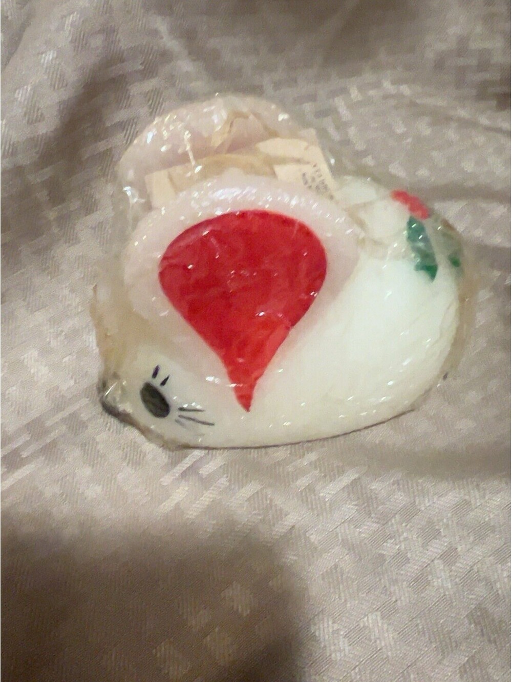 Vintage Hallmark Christmas Mouse Candle Unburned Wax Red Ears Holly NOS Wrapped